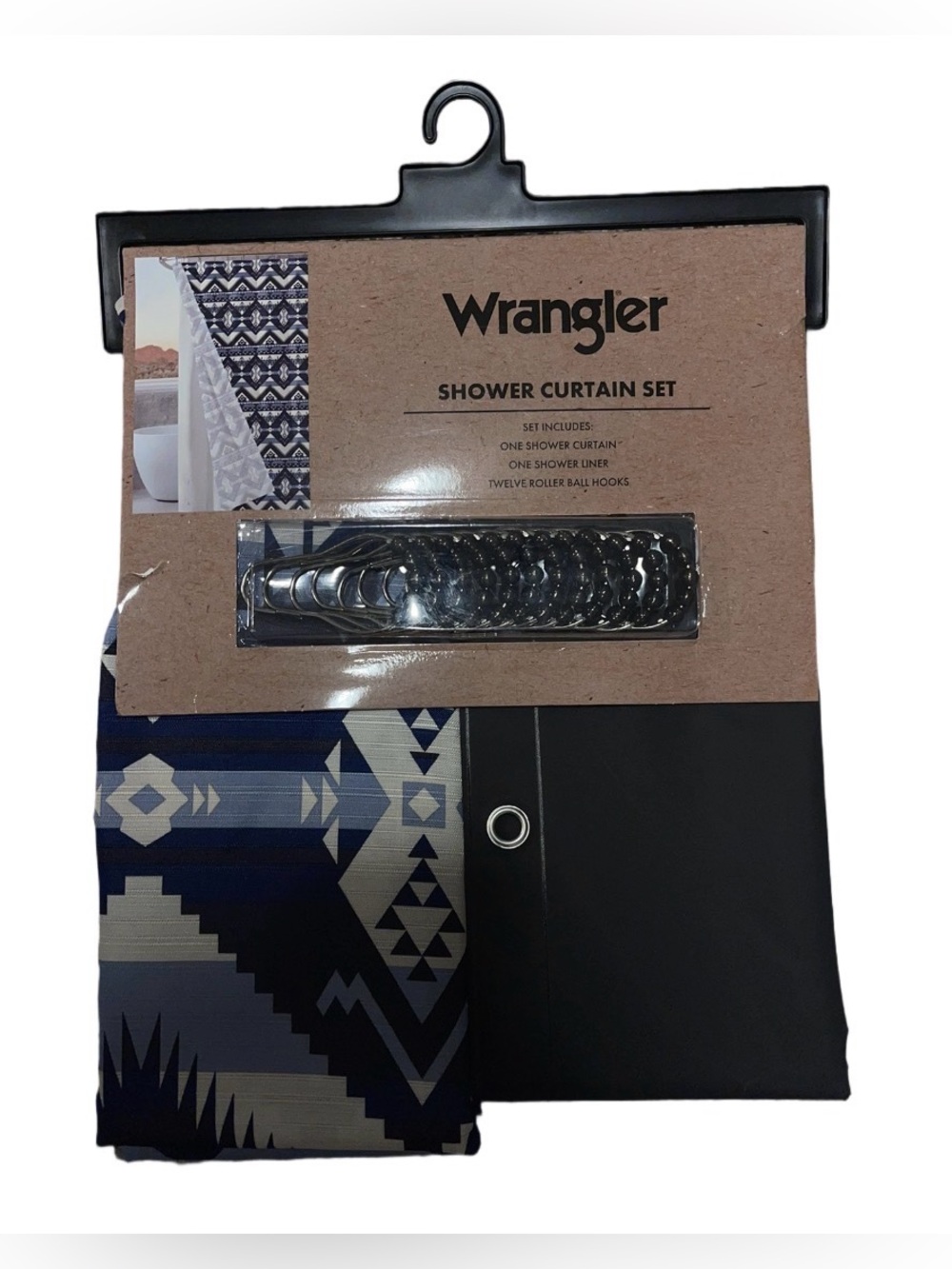 Wrangler Aztec Shower Curtain Set - Navy & Black
